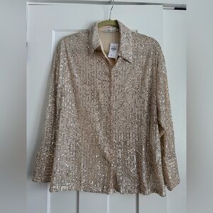 Abercrombie & Fitch Beige Sequin Button Down Shirt- NWT Size medium